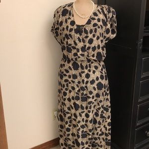 Black Tan Polka Dot Animal Print Silk Maxi Dress